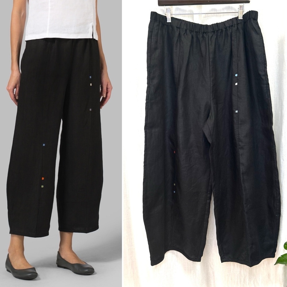 Vivid Linen LINEN EMBROIDERED CROP PANTS black 2x NWT